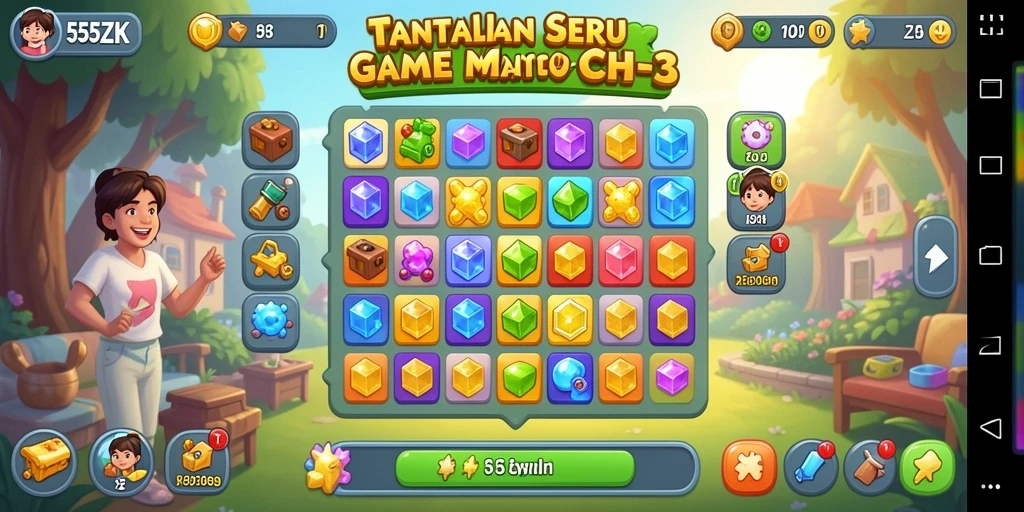 Tangkapan layar gameplay 555ZK yang menampilkan keseruan Match-3.