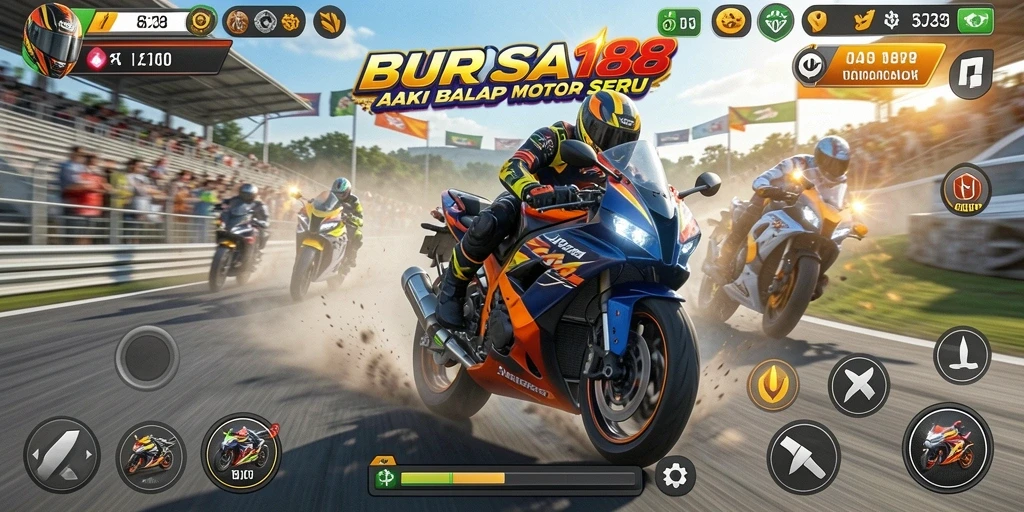 Tampilan menarik dari gameplay BURSA188 saat balapan motor.