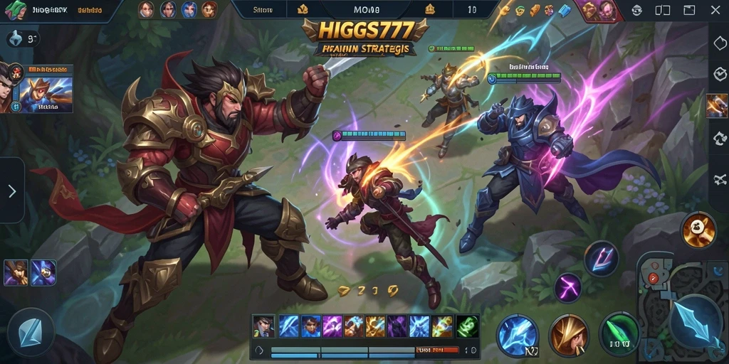 Tangkapan layar menunjukkan aksi intens dalam pertandingan MOBA di HIGGS777.
