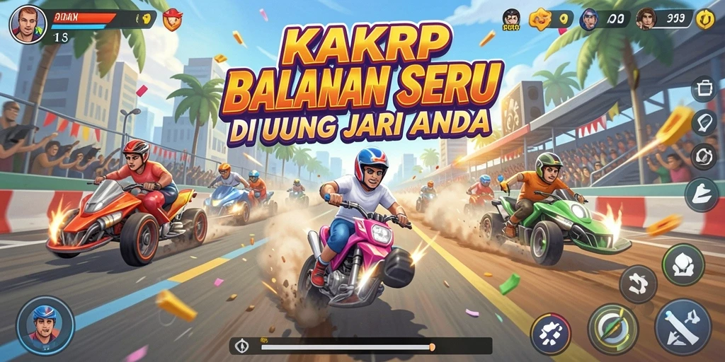 Screenshot permainan KAKRP menampilkan aksi balapan yang mendebarkan.