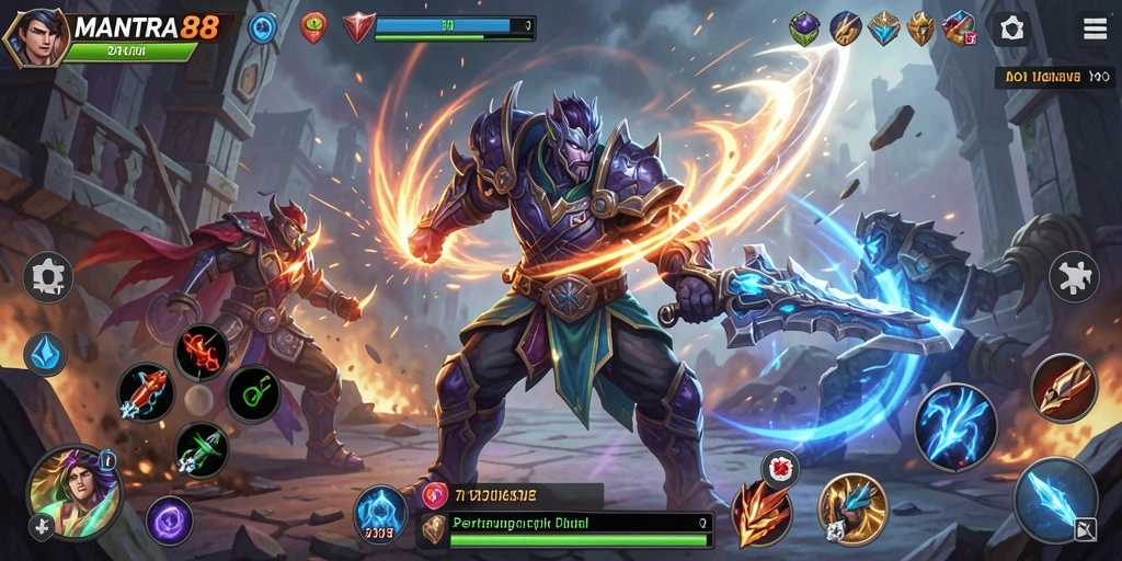 Screenshot gameplay MANTRA88 dengan pertarungan yang mendebarkan.