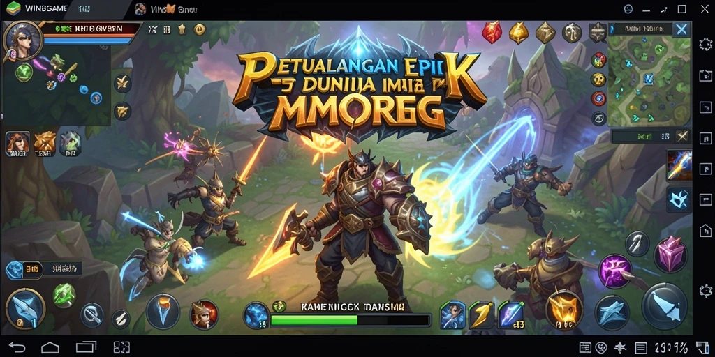 Tangkapan layar dari gameplay <strong>WIN8GAME</strong> yang menampilkan pertarungan epik dan eksplorasi dunia.